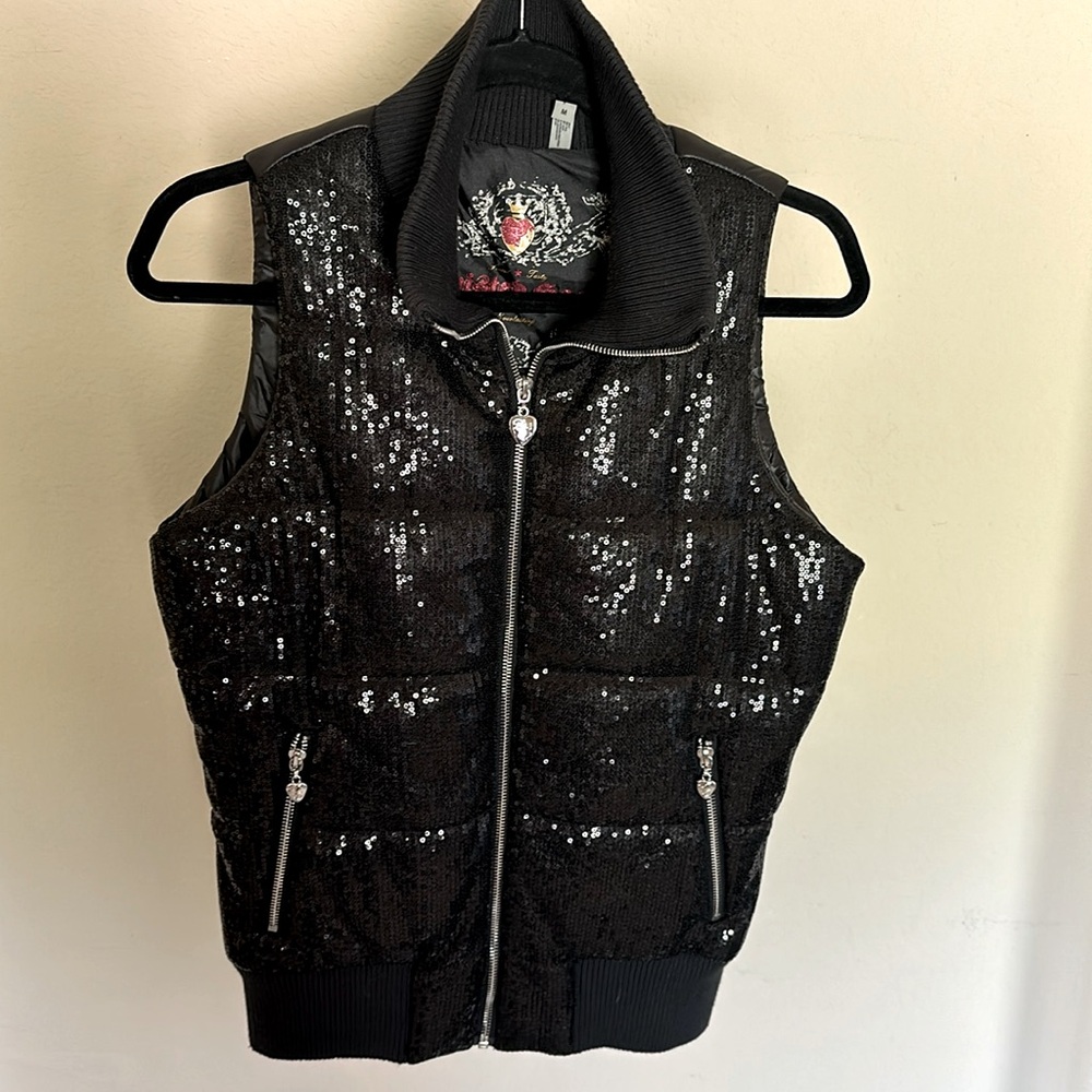 Twisted Heart Sequin Puffer Vest Medium